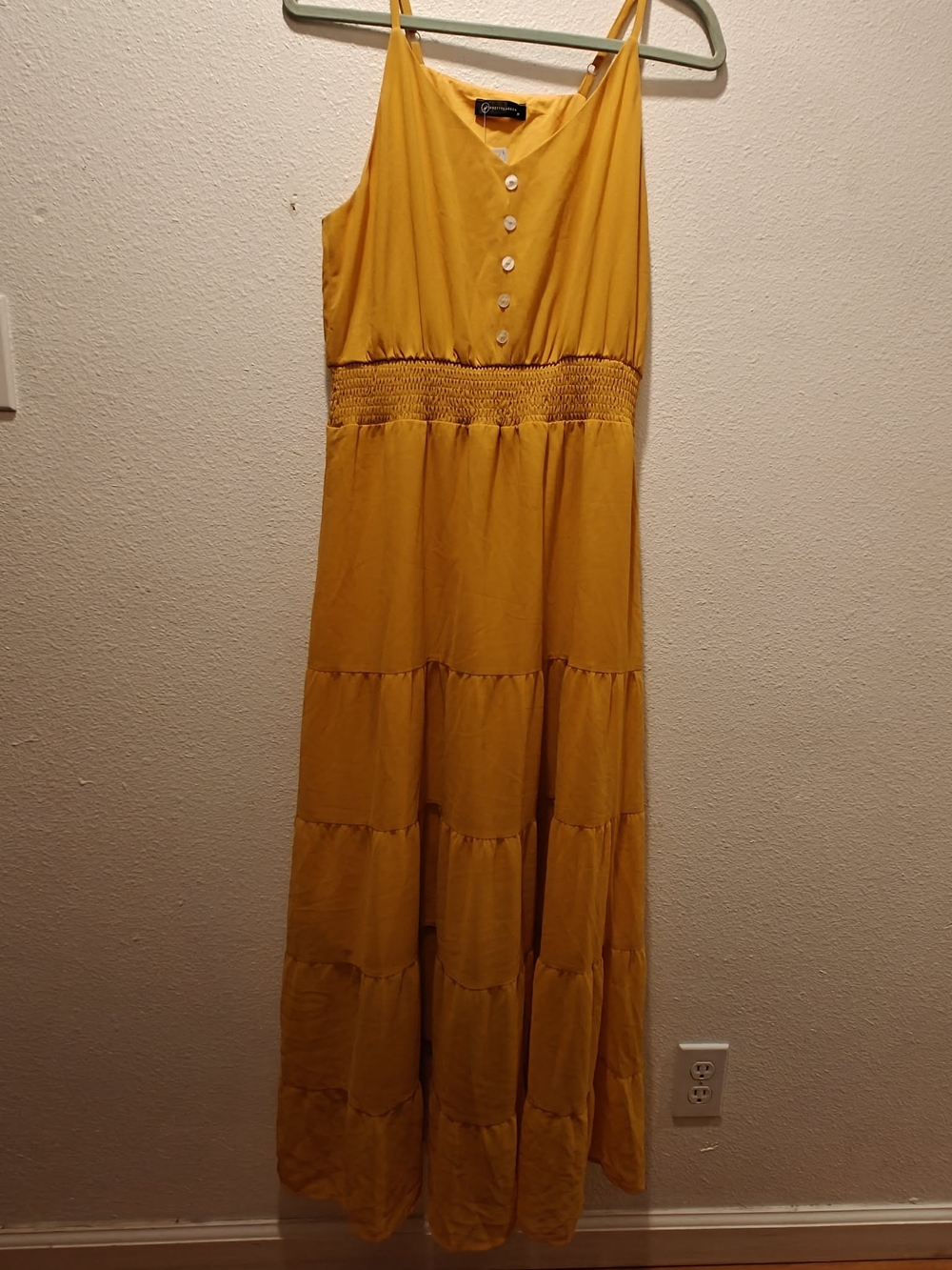 "New Pretty Garden" Women's Mustard Yellow Maxi Dress with Smocked Waist - Picture 4 of 6